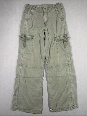 American Eagle Super High Rise Baggy Wide Leg Cargo Pants Women’s Size 4 Green
